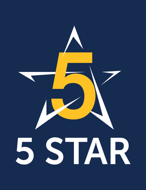 The 5 Star logo in white blue and yellow