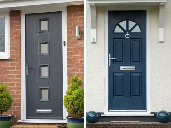 A composite and UPVC door side by side