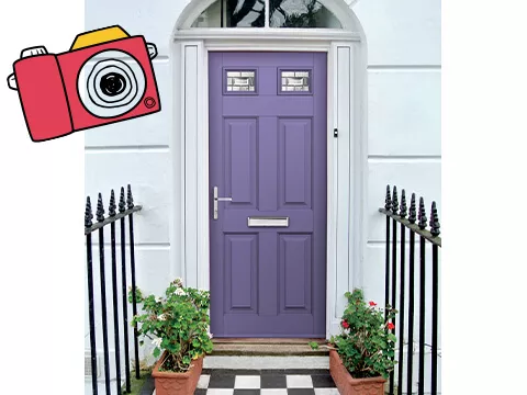 A purple front door