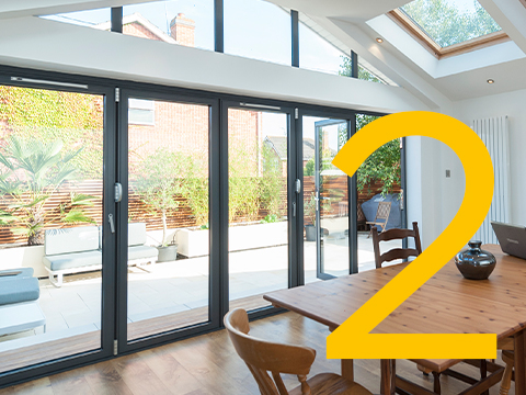 Bi-folding doors in an extension