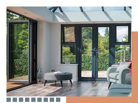 Bi-folding doors within an extension