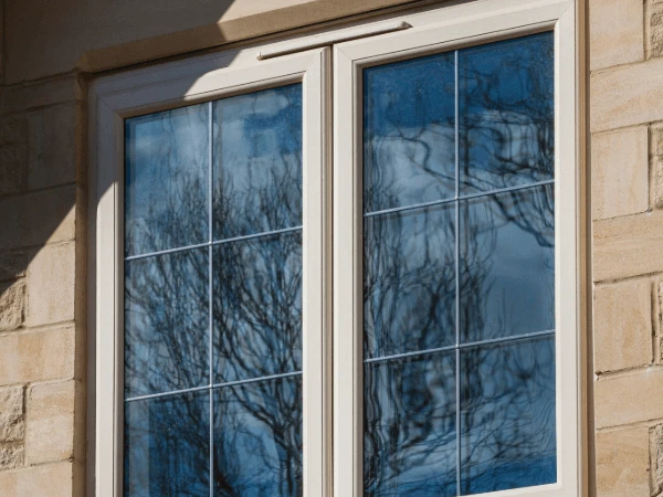 A White Upvc French Window Set Into Cotswold Stone Wall With Square Lead And A Central Trickle Vent