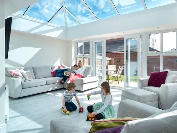 Glass roof conservatory with patio doors