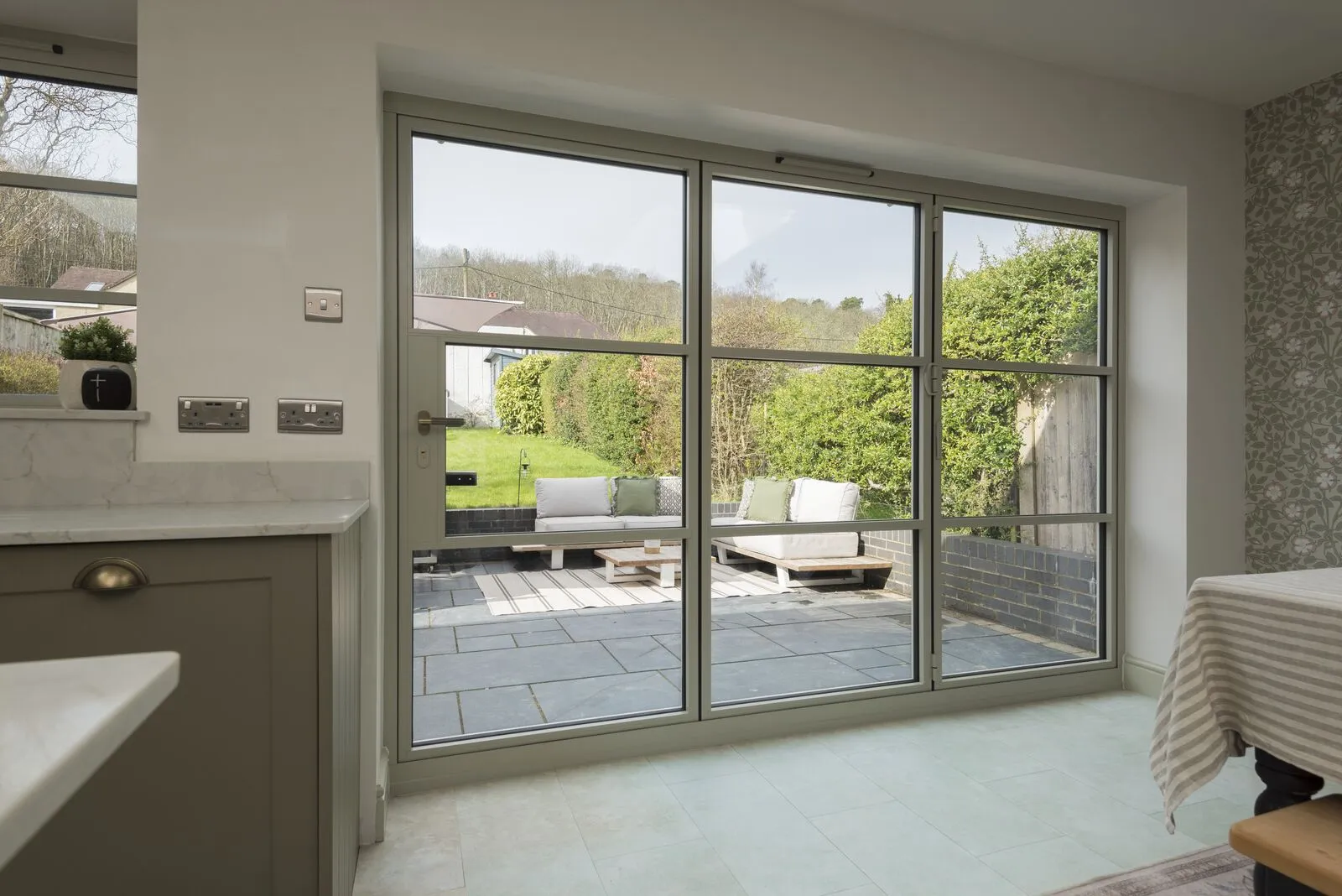 Closed From Inside Origin Ob 36+ Soho Collection Bi-Folding Doors Ral 7032M