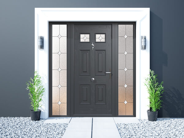 Palladio Doors in black with decorative glass side panels