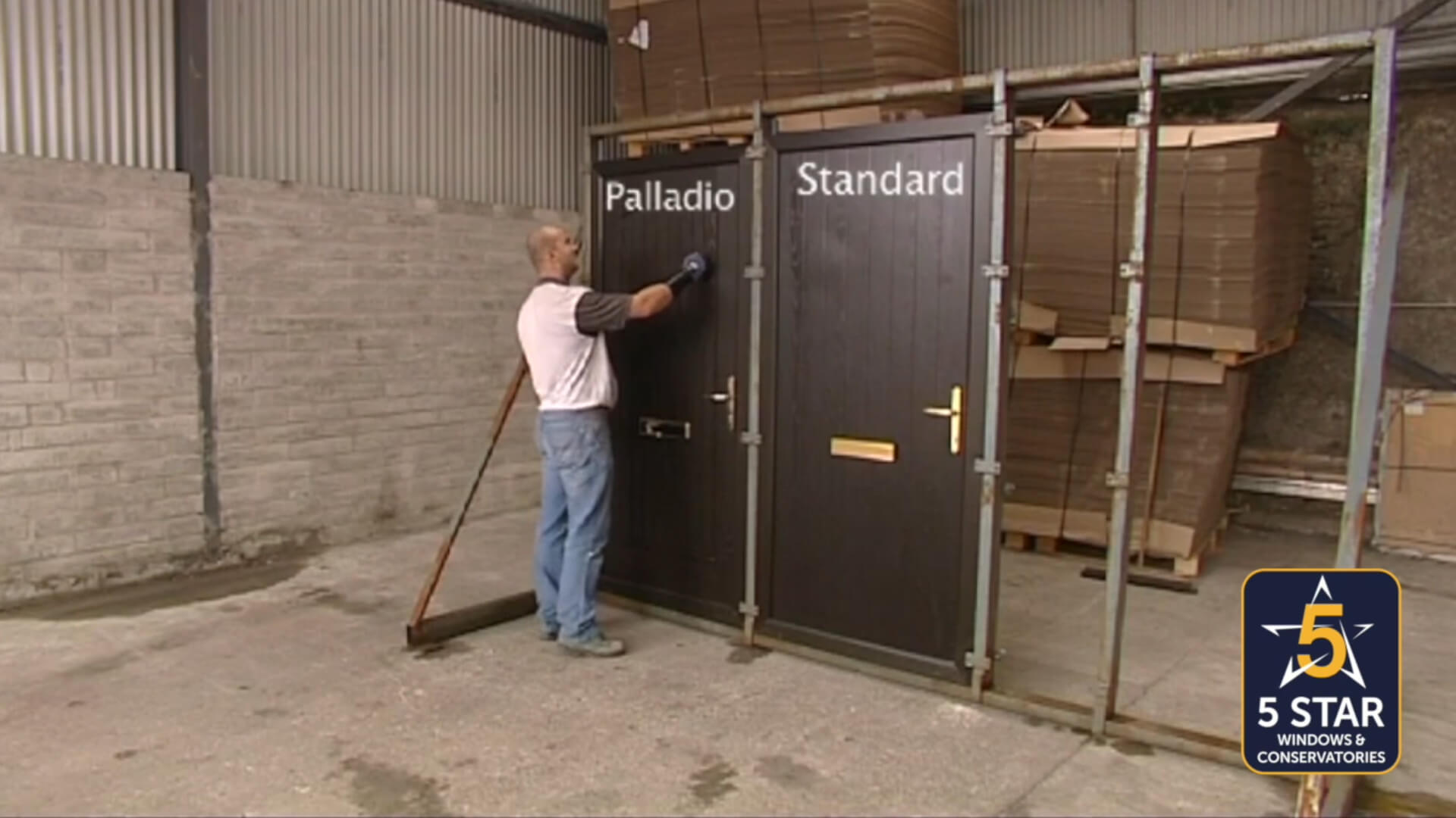Palladio Video ready to play of man testing door
