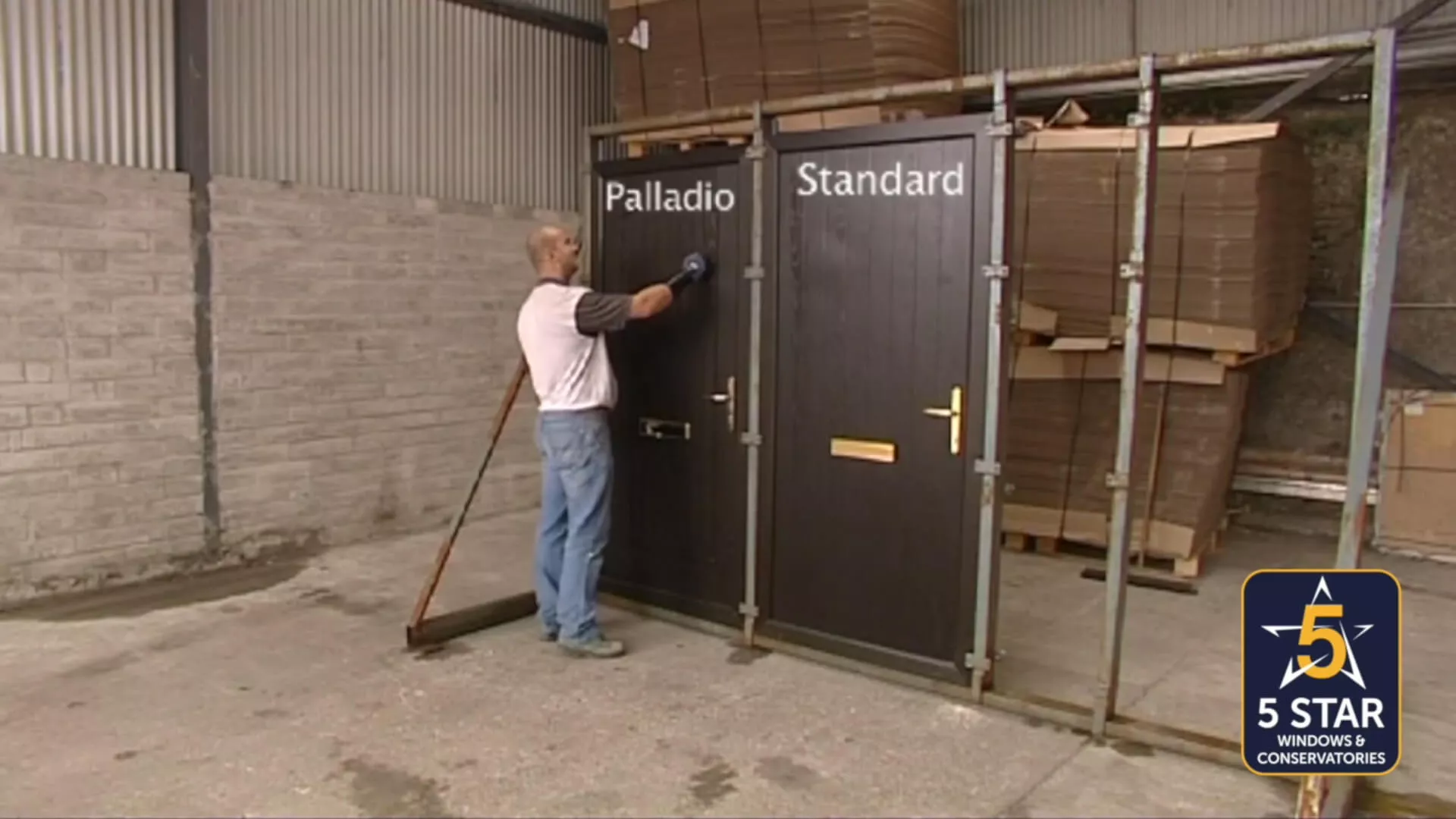 Palladio Video ready to play of man testing door