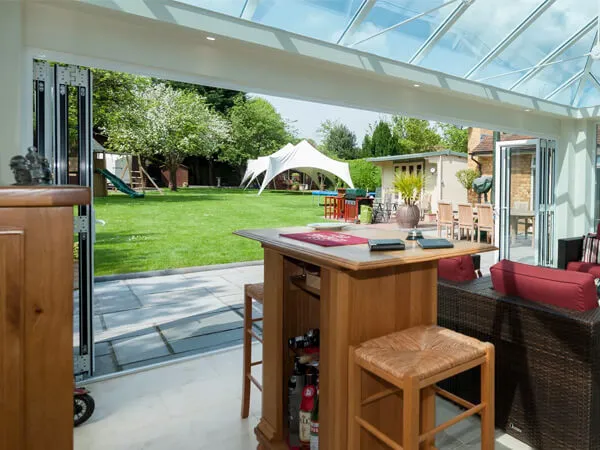 The inside of an extension featuring bi-folding doors