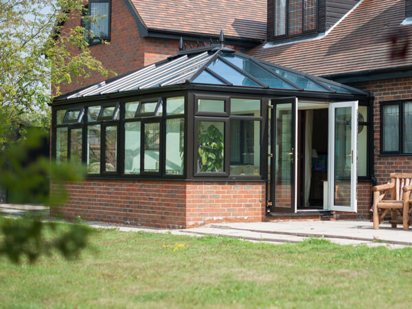 Large Black Conservatory With French Doors & Glass Roof by 5 Star ...