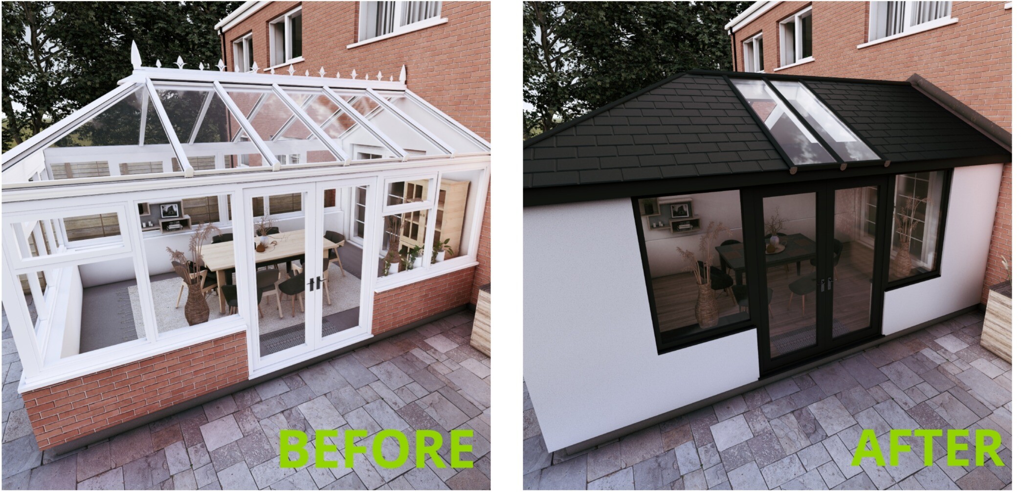 hup before and after shot of a conservatory transformation