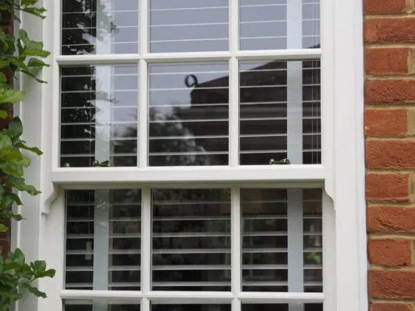 White Heritage Sash Window Into Red Brick With Blinds Fitted