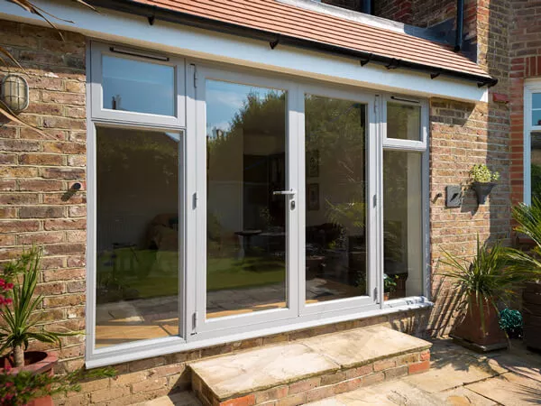 Origin French Doors in aluminium with side lights and top openers
