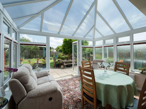 White UPVC Conservatory with French Doors